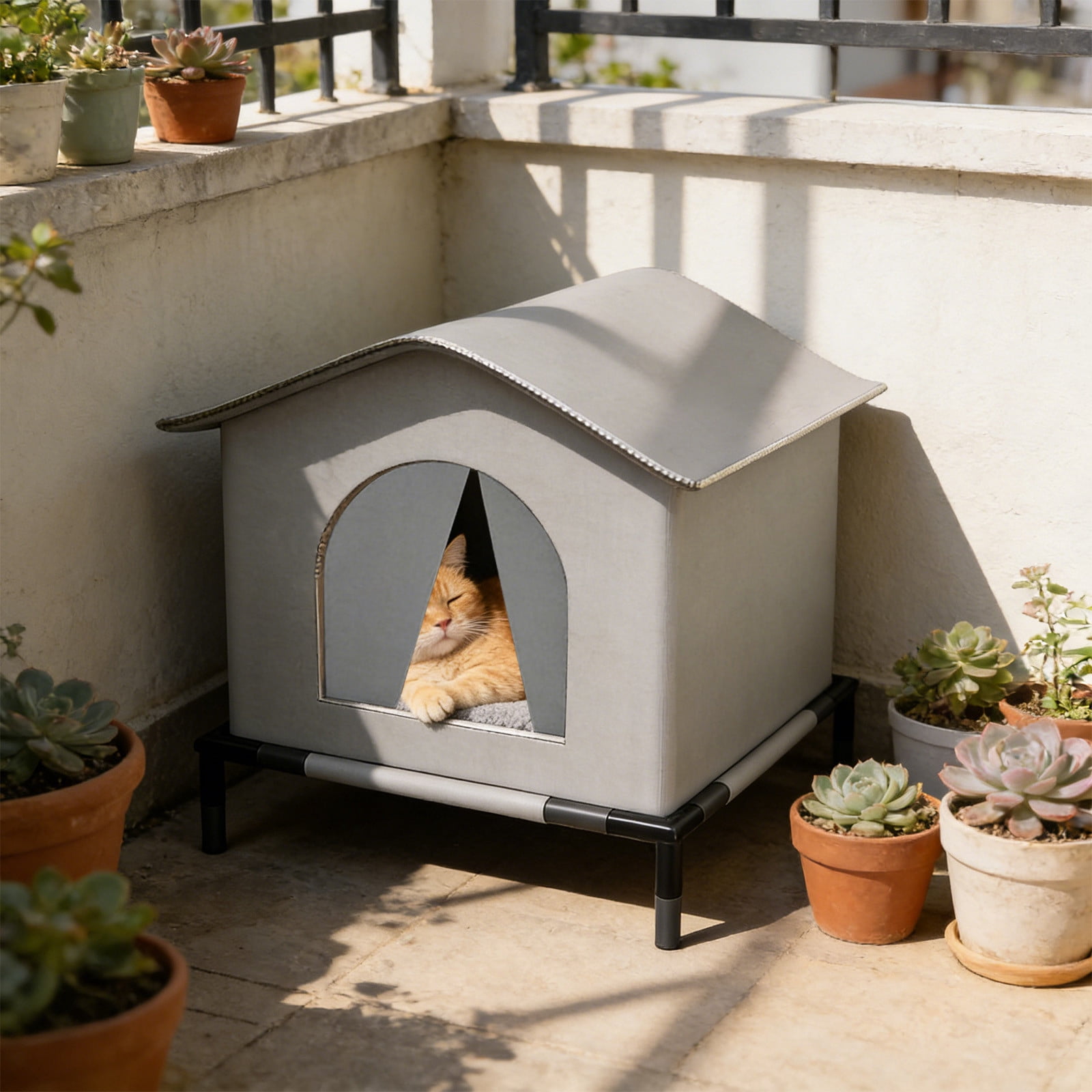 VAIFTILNO Outdoor Cat House for Feral Cats, 13x13x15.8in Waterproof Sun Protection Pet Tent, Insulated Cat Shelter for All Seasons, Portable Feral Cat Bed for Porch, Yard (More Colors)