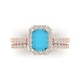 thumbnail image 2 of Clara Pucci 14K Rose Gold Emerald Cut 1.5Ct Simulated Turquoise Engagement Ring + Matching Band - Luxury Box Included, 2 of 7
