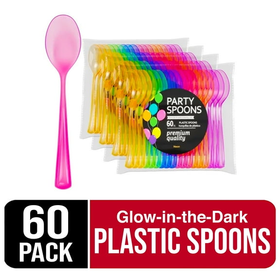 Exquisite 60-Pack Glow-in-the-Dark Black Light Heavy Duty Neon Plastic - Spoons