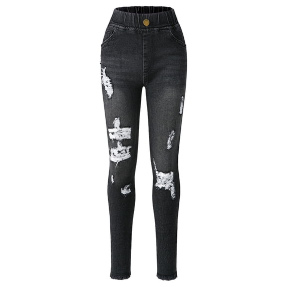 TIREOW Girls Trendy Tight Ripped Denim Pants Elastic High Waist Skinny Denim Ripped Trousers Fashionable Streetwear Ripped Jeans