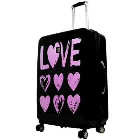 UPC 888783000154 product image for FUL Love 29in Hard Sided Rolling Suitcase, Pink Print on Black Background | upcitemdb.com