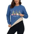 thumbnail image 5 of SYMOID Womens Blue Plush Fleece Lined Christmas Sweatshirt - Relaxed Fit Cropped Hem Festive Tree Print Winter Pullover (M-XXXL),Size 3XL, 5 of 6