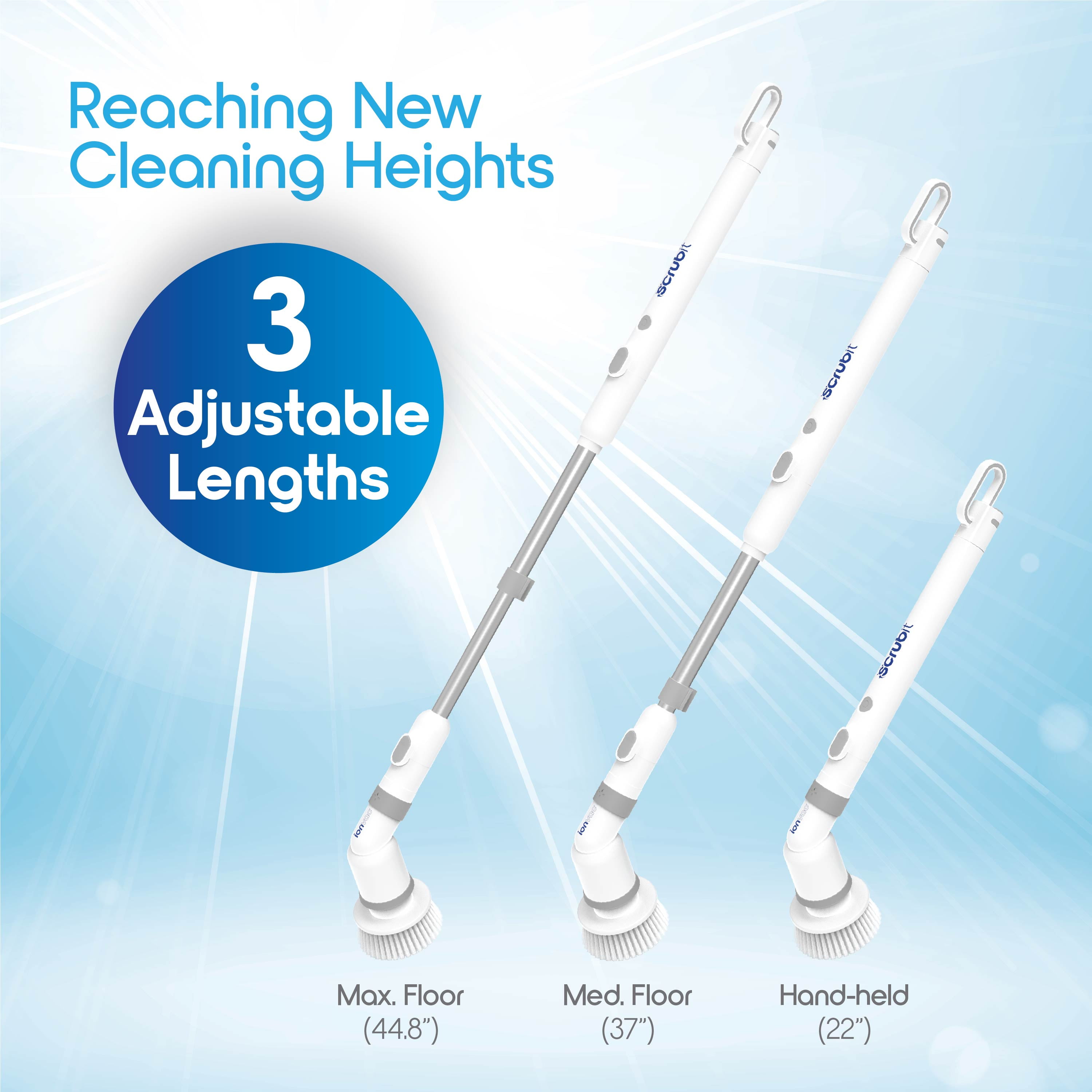 Ionvac Scrub It Electric Spin Scrubber, Multi-surface Rechargeable Cordless Scrub Brush with 9 Cleaning Brush Heads