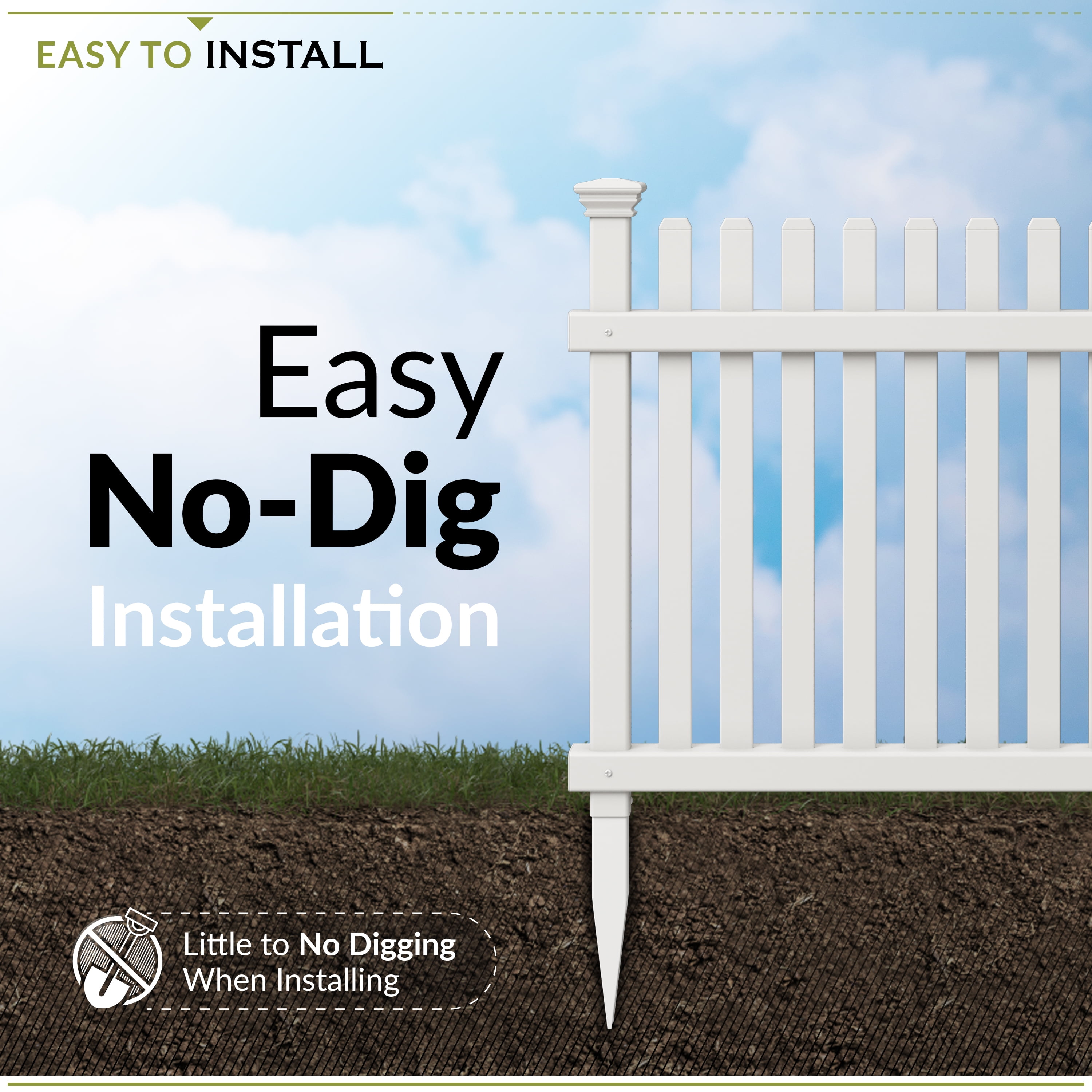 2ft H x 2ft W (3 Panels) No Dig Zippity Roger Rabbit Garden Fence Kit, White Vinyl Picket Fence Panels, Perfect Garden Fences and Borders for Dogs, Dog Fence Outdoor for Yard, ZP19056