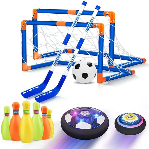EASTIN Hover Soccer Ball Set 3-in-1 Hover Hockey Bowling Set for Kids Rechargeable Floating Air Soccer Ball w/ Led Lights for Indoor Outdoor Sports Game Toys Gifts for Kids Boys Girls