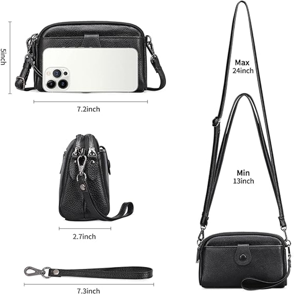 KAWELL Crossbody Bags for Women Genuine Leather Shoulder Purse Cross Body Bag with Wristlet Top Zipper