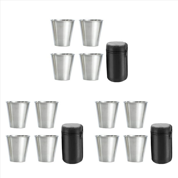 Vasos de Chupito de Acero Inoxidable, Juego de 12 Vasos, Vasos de Chupito de Metal, Apilables, Petaca PequeñA con Bolsa de para Exteriores