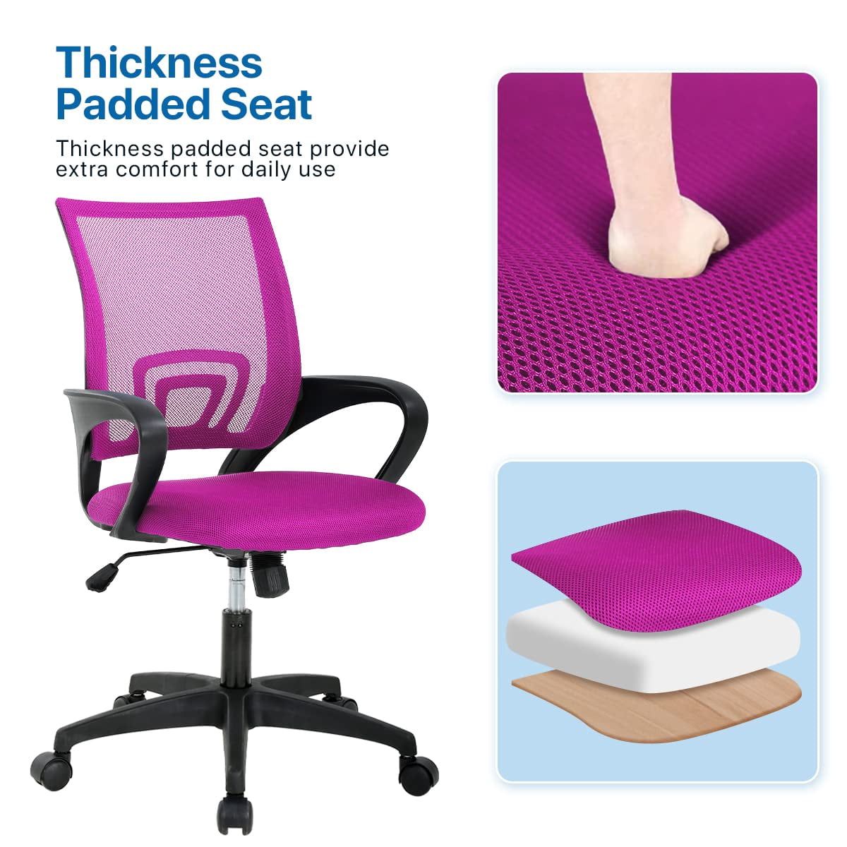 NiamVelo Mesh Office Chair, Mid-Back Home Office Chair Adjustable Ergonomic Desk Chair with Armrest, Rolling Swivel Chair for Adults, Pink