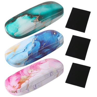 sixwipe 3 Pcs Hard Shell Eyeglasses Case, Portable Protective Glasses Cover Eyeglass Holder Box with Cleaning Cloth for Men Women(Emerald Marble)