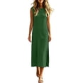 thumbnail image 6 of VBVC Women's Slim Sleeveless Tank Midi Dress , Casual Summer Side Slit Dress For Women , Ladies' Lightweight Crewneck Tunic Dress with Pockets,Army Green,S-2XL, 6 of 7