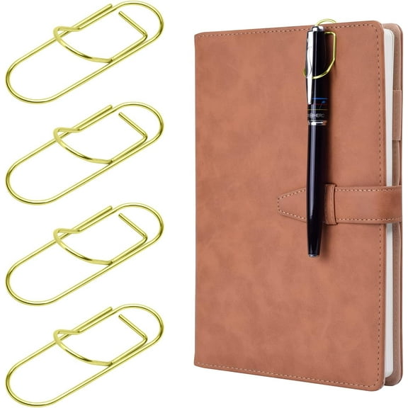 Pen Clip, 12 Pack Stainless Steel Pen Clip Holder for Notebook, Books, Journal, Clipboard, Paper, etc. - Fits Almost Any Pen Size (Gold)