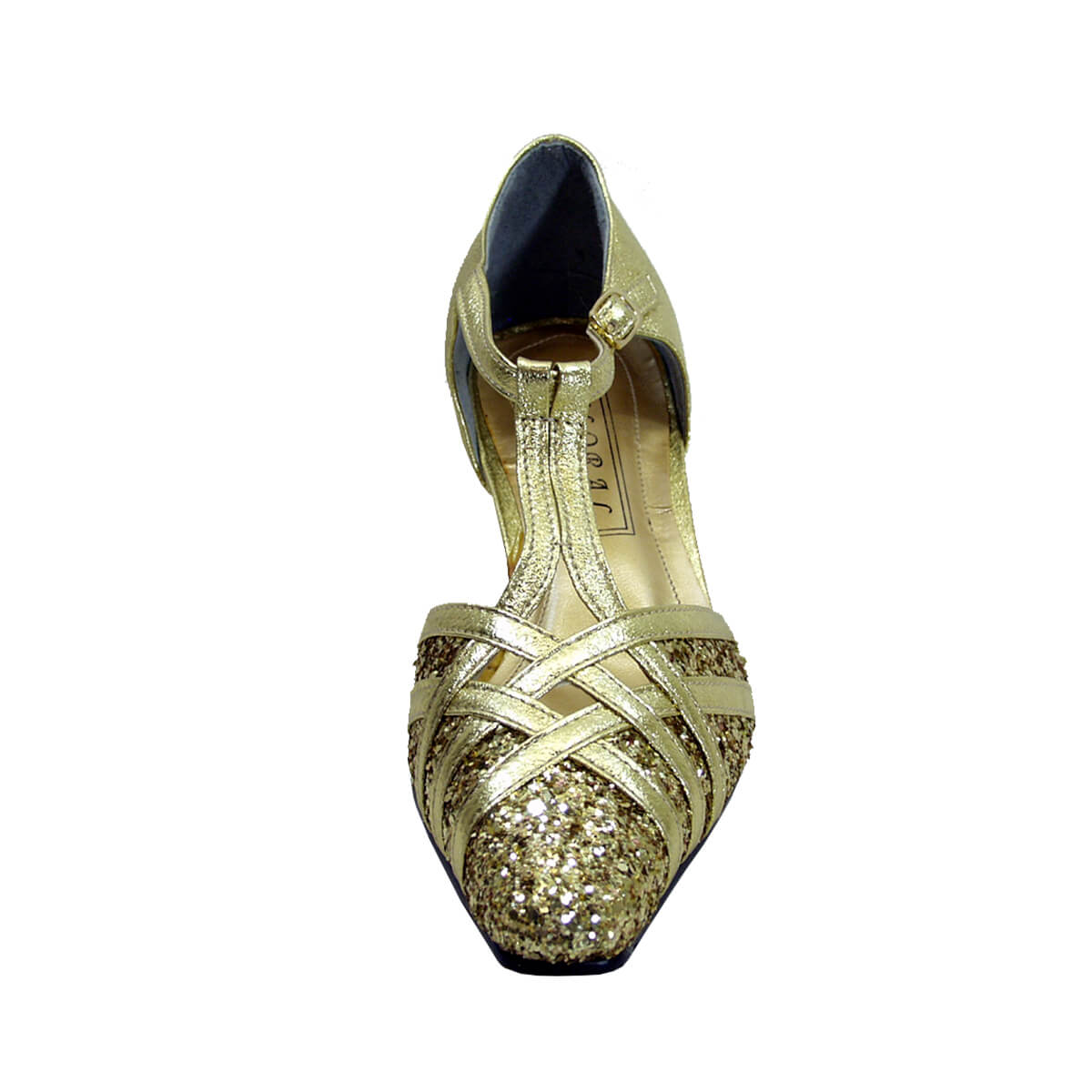 FLORAL Opal Women's Wide Width T-Strap Dress Pumps GOLD 6.5