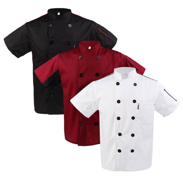 Langgg Hommes Femmes Manches Courtes, Restaurant Chef Veste Cuisine Manteau XL Blanc