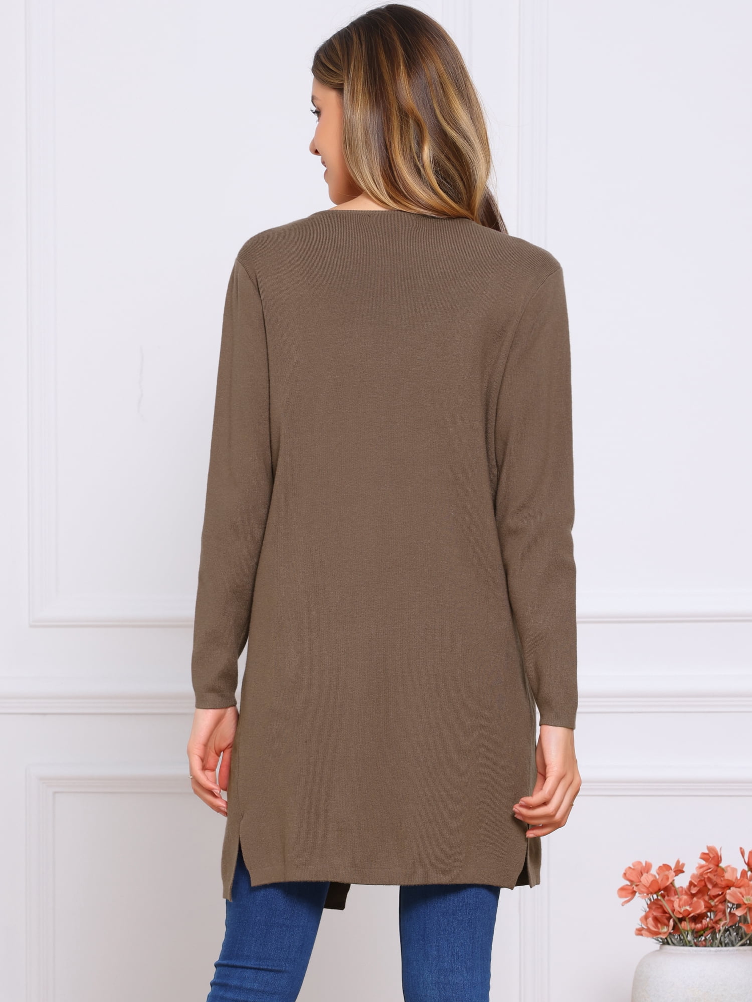 DARING DIVA Women's Spring Open Front Knit Long Cardigan Sweaters S Coffee