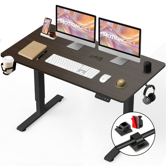 MotionGrey - Ergo2 Adjustable Electric Standing Desk with Memory Settings - 43" x 24" Black Top Black Frame - Ergonomic Desk for Home and Office