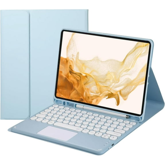Touch Keyboard Case for Samsung Galaxy Tab S8 2022/S7 FE 2021/S7 2020 12.4 Inch, with Pencil Holder - Magnetically Detachable Touch Bluetooth Keyboard