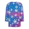 thumbnail image 4 of Feancey Women's 3/4 Sleeve Blouse Christmas Henley Shirts Dressy Trendy Snowflake Print Tunic Tops Holiday Casual Button V Neck Blouses Purple 3XL, 4 of 5
