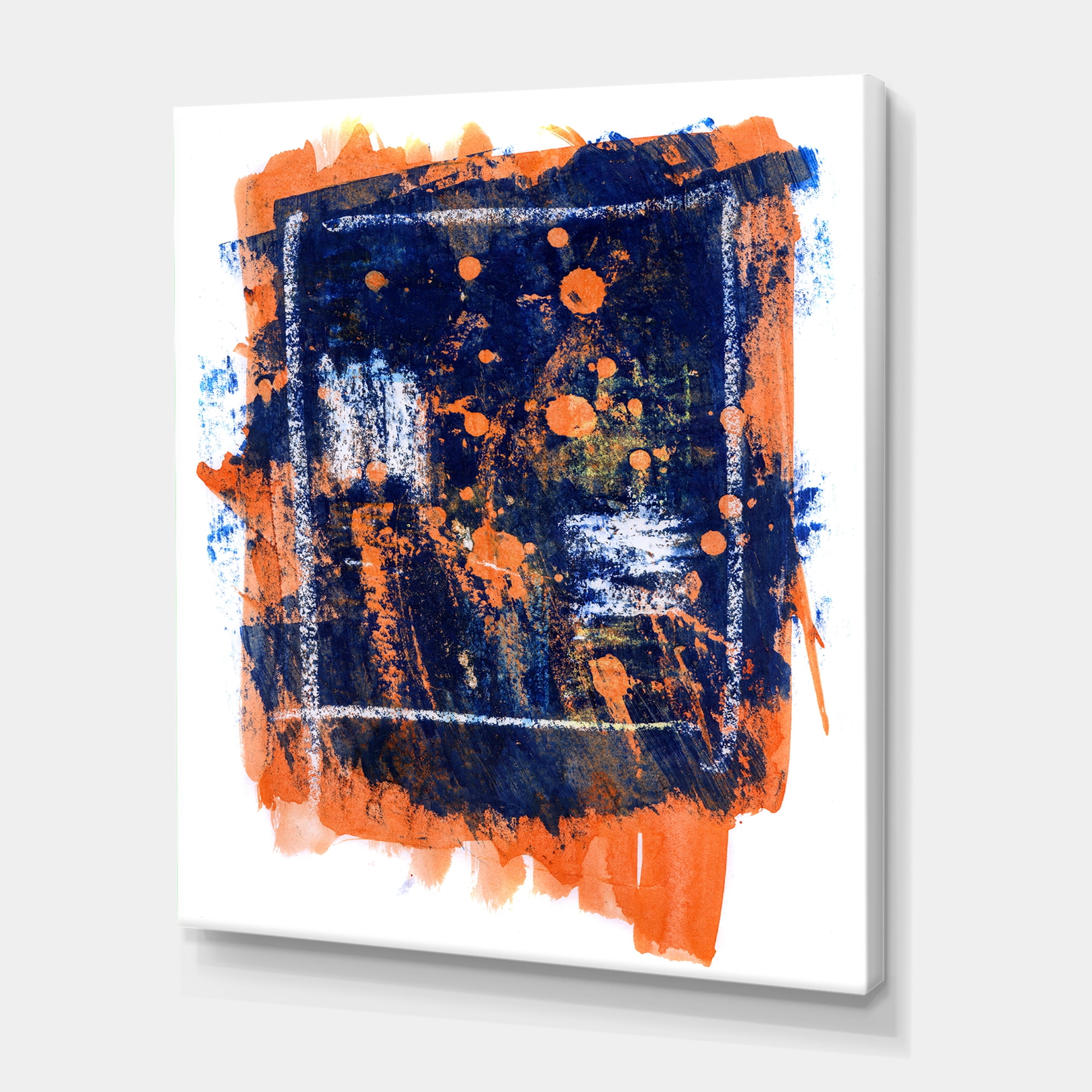 Designart Navy Blue and Orange Abstract Modern Canvas Wall Art Print 