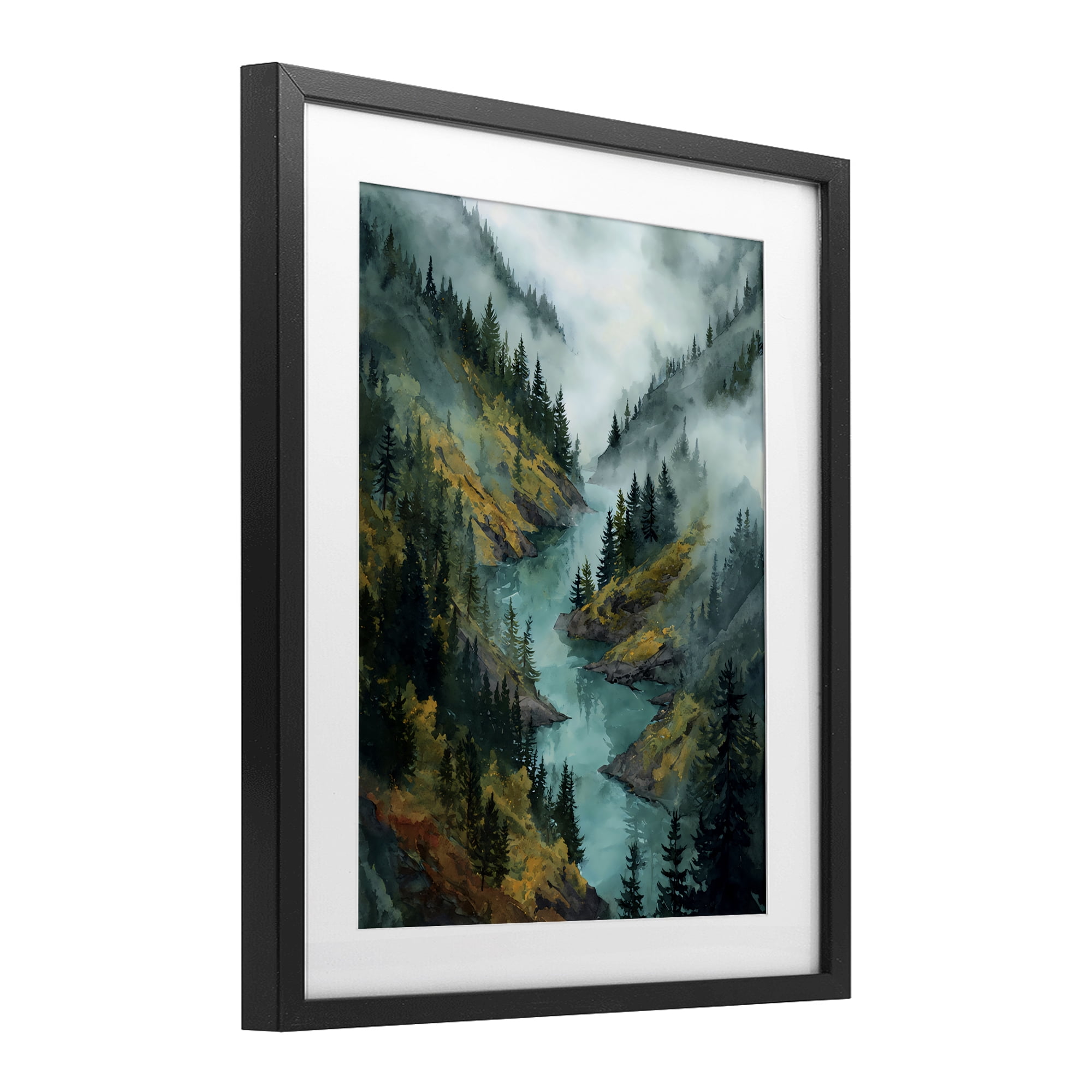 Stupell Industries Turquoise Mountain River Bends Black Framed Print Under Glass, design by Franklyn Gregory