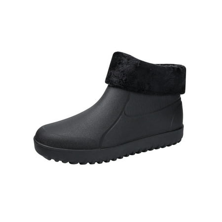 

SIMANLAN Mens Waterproof Boot Outdoor Garden Shoes Slip Resistant Rain Boots Work Casual Rainboot Lightweight Black with Plush Liner 7.5