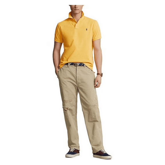 $110 POLO RALPH LAUREN Mesh Mens Polo Shirt-YELLOW/BLUE Pony-XLT.