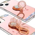 thumbnail image 6 of Compatible with iPhone 15 Makeup Mirror Case Bling Diamond Glitter Rhinestone with Ring Holder Stand Kickstand Loopy Grip Cute for Girls Women Case Rose Gold, 6 of 6