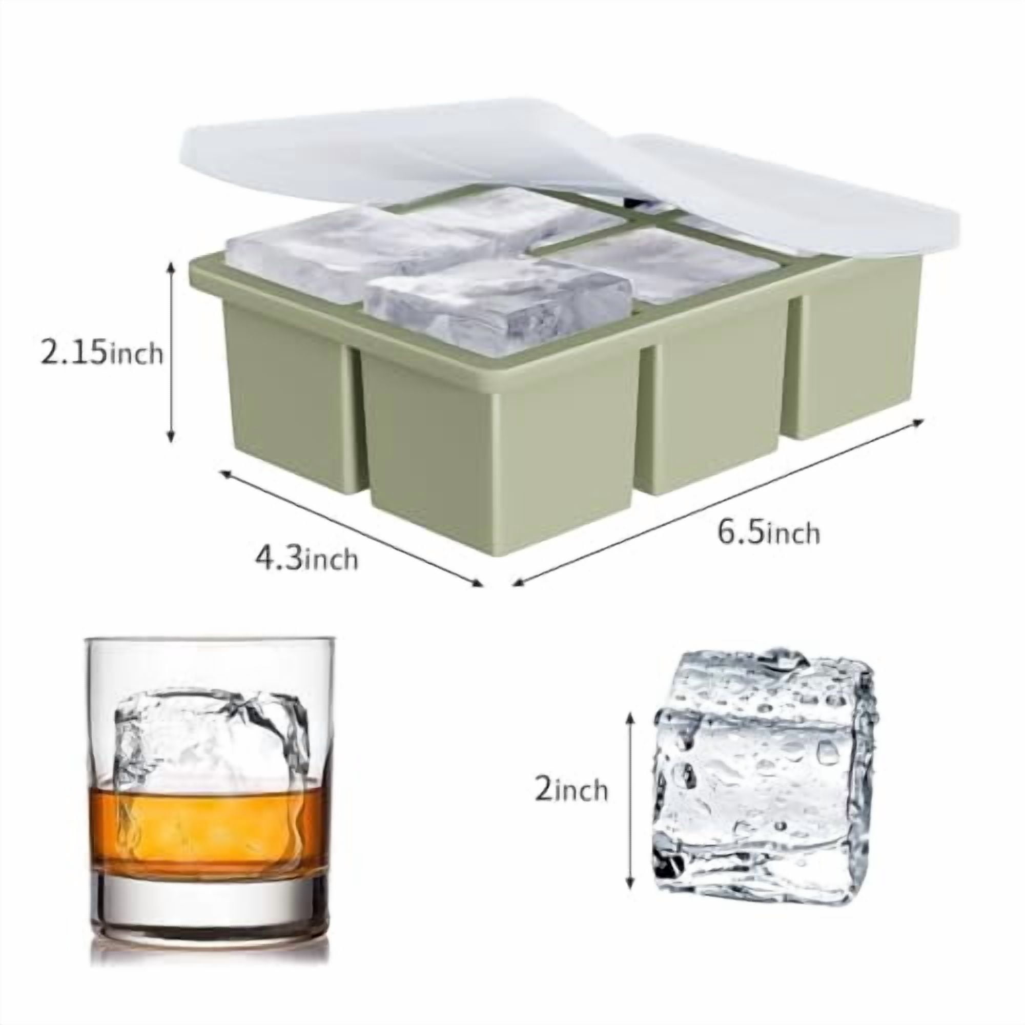 Large Square Silicone Ice Cube Tray with Lid, 2-Pack Big Ice Cube Maker for Whiskey Cocktails, 2-Inch Huge Ice Mold Tray for Old Fashioned Drinks & Cold Beverages