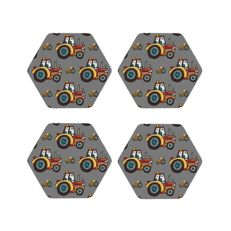 

Fuzoiu Cartoon Tractor Print Leather Coasters Set Drink Coasters Set of 4 for Tabletop Protection Durable PVC Coasters Home Décor and Housewarming Gift-Hexagon