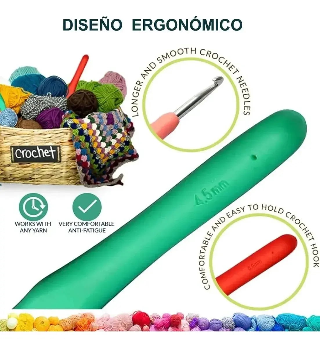 Ergonomic knitting hook sets and accessories
