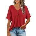 thumbnail image 2 of GaThRRgYP Womens Tops Dressy Blouse,Women Fashionable and Comfortable Fashion Casual Button V-Neck T-shirt Loose and Elastic Non Positioning Printing Top Red S, 2 of 5