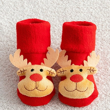 

2 Pairs Christmas Holiday Socks for Kids Toddler Children Baby Girls Boys Non-Skid Winter Warm Shoes Socks
