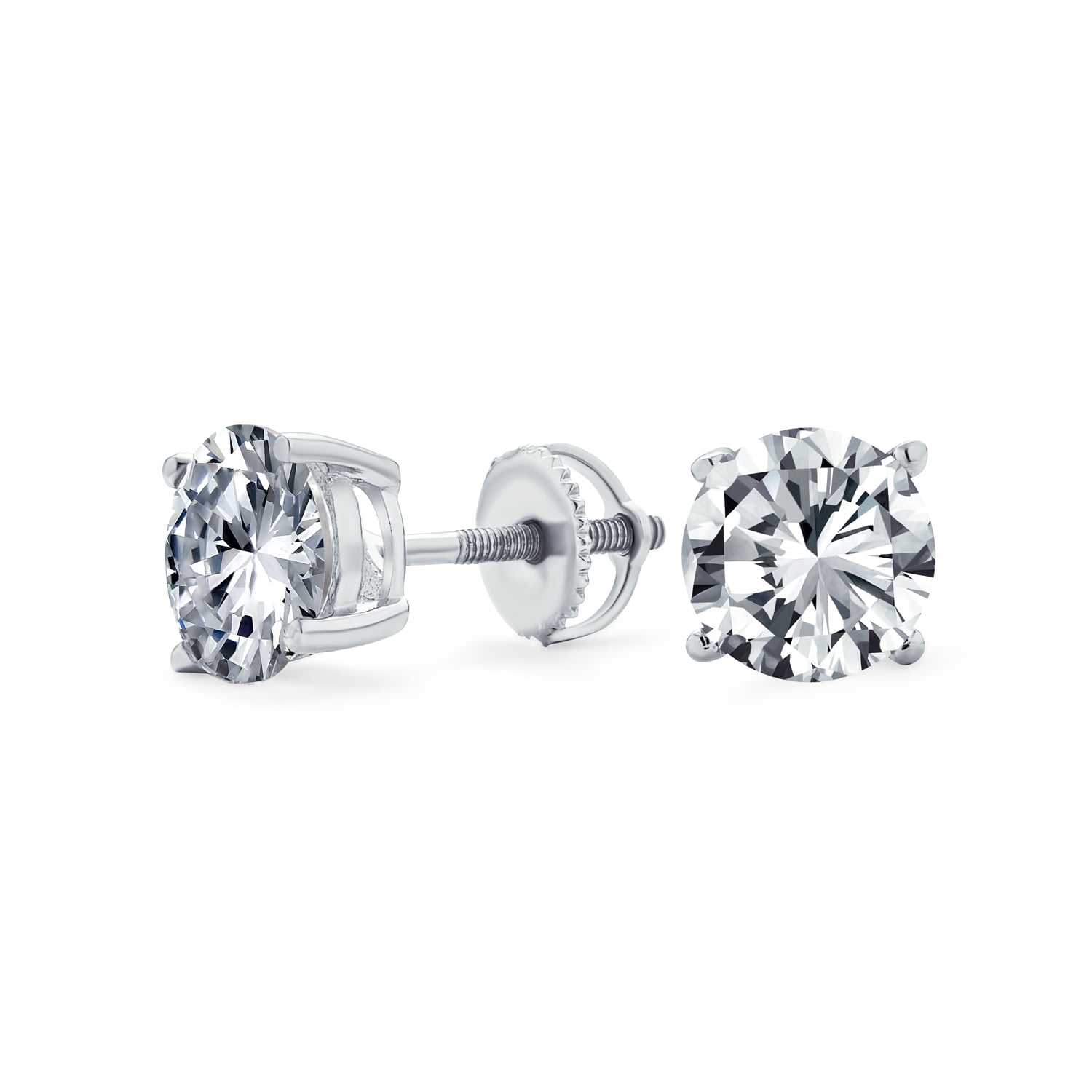 April Birthstone Round Brilliant Cut CZ Crystal Sterling Silver Stud Earrings