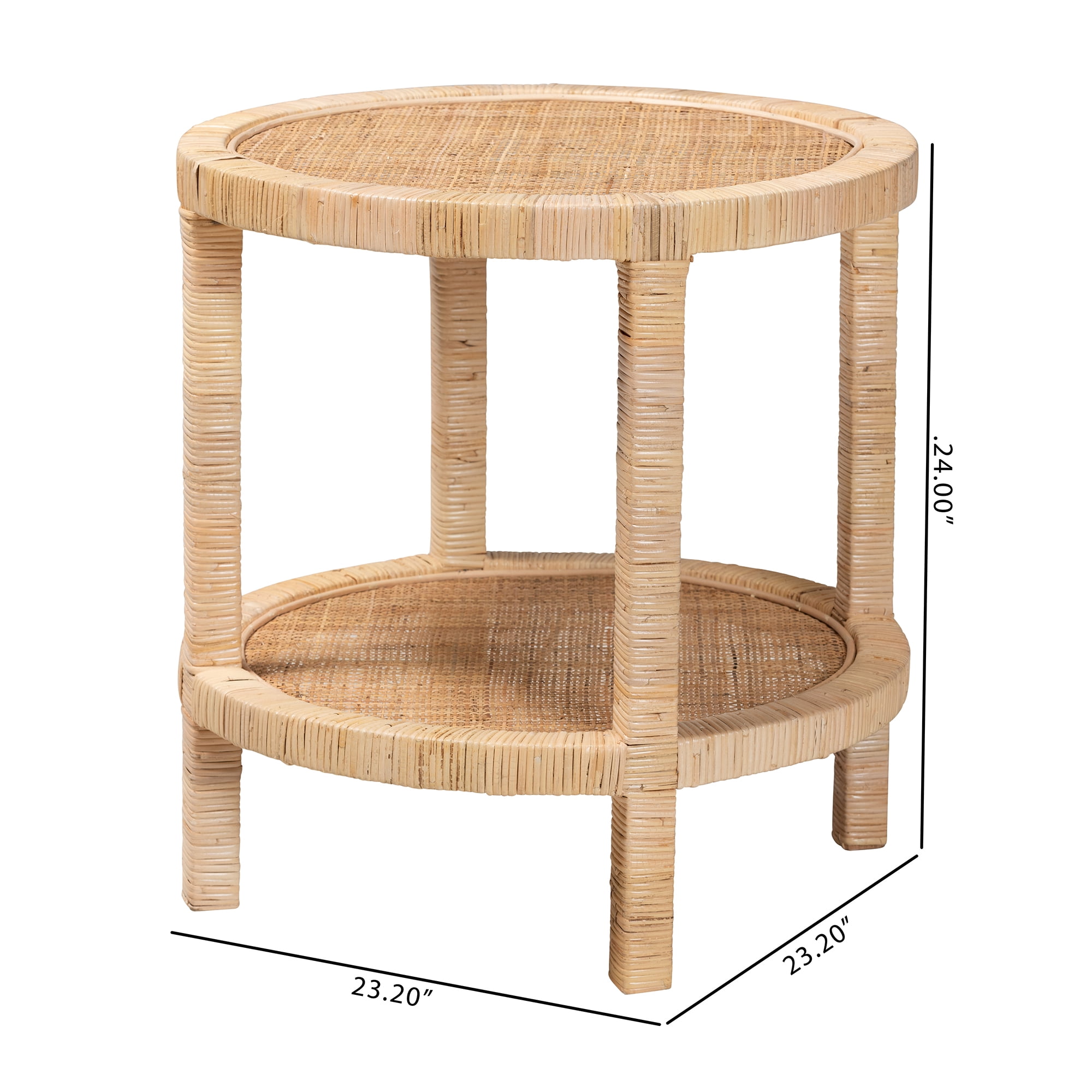 bali & pari Bella Rattan and Mahogany wood BOHO End Table, Natural Brown