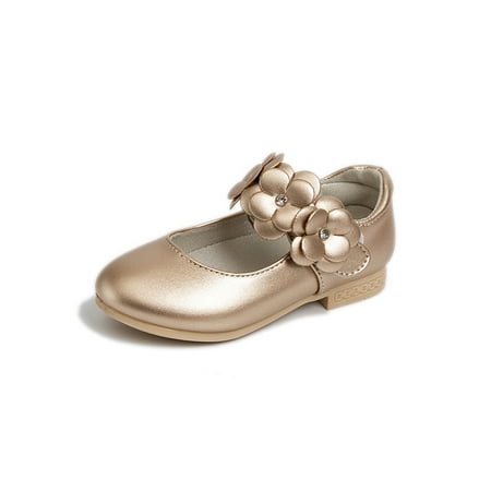

UKAP Girls Mary Jane Flower Dress Shoes Princess Flats Casual Leather Shoe Girl s Uniform Lightweight Golden 11.5little kids