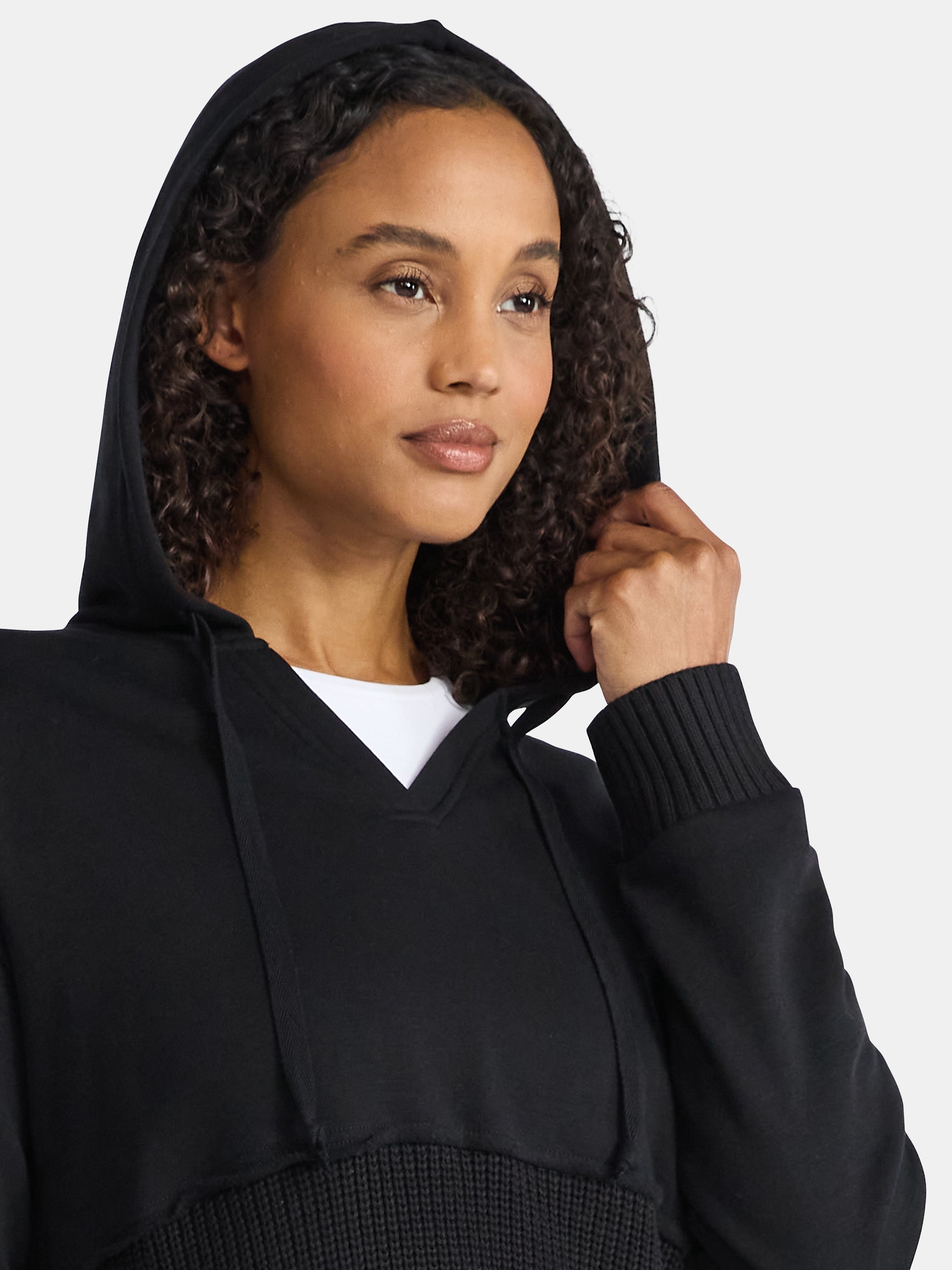 Time and Tru Women's Mixed Media Hoodie, Sizes XS-XXXL