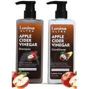 Luminus ULTRA Apple Cider Vinegar Shampoo and Conditioner Set with Biotin, Avocado, Coconut, Ginseng | Promotes Hair-Growth, Prevents Dryness & Damaged Hair- Sulfate/Paraben Free 16.9x2 fl.oz