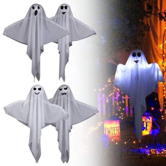 CoreLiving Halloween Hanging Ghost Decorations with LED Lights, Spooky Swinging Ghost Outdoor Decor for Halloween Porch Decor, Yard Decorations and Outdoor Holiday Displays
