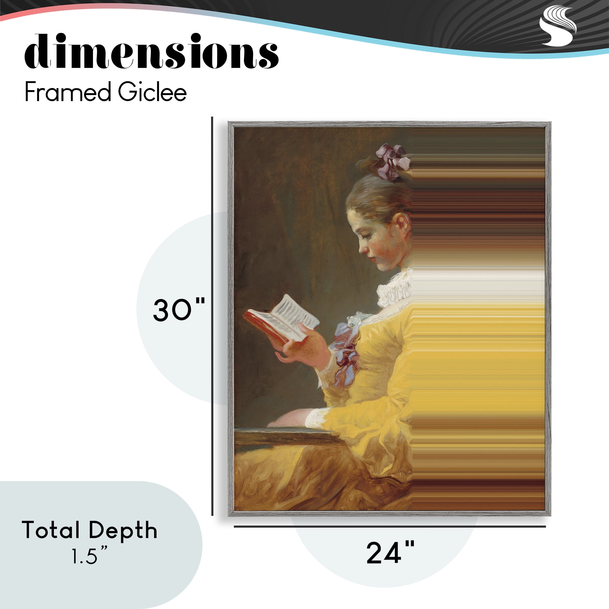 Vintage Lady Reading with Gradient Streaks Gray Framed Giclee Art, design by Seven Trees Design