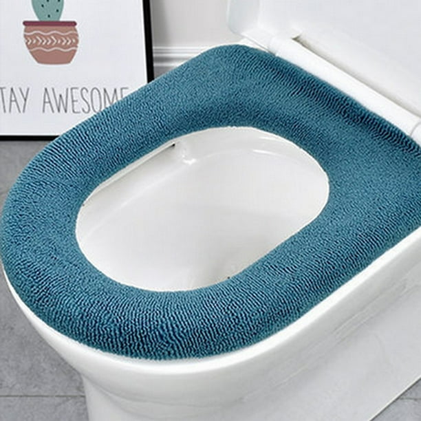 Cojín de inodoro de punto Cojín de inodoro de color sólido de invierno para el hogar Lavable Funda de inodoro Lavadora