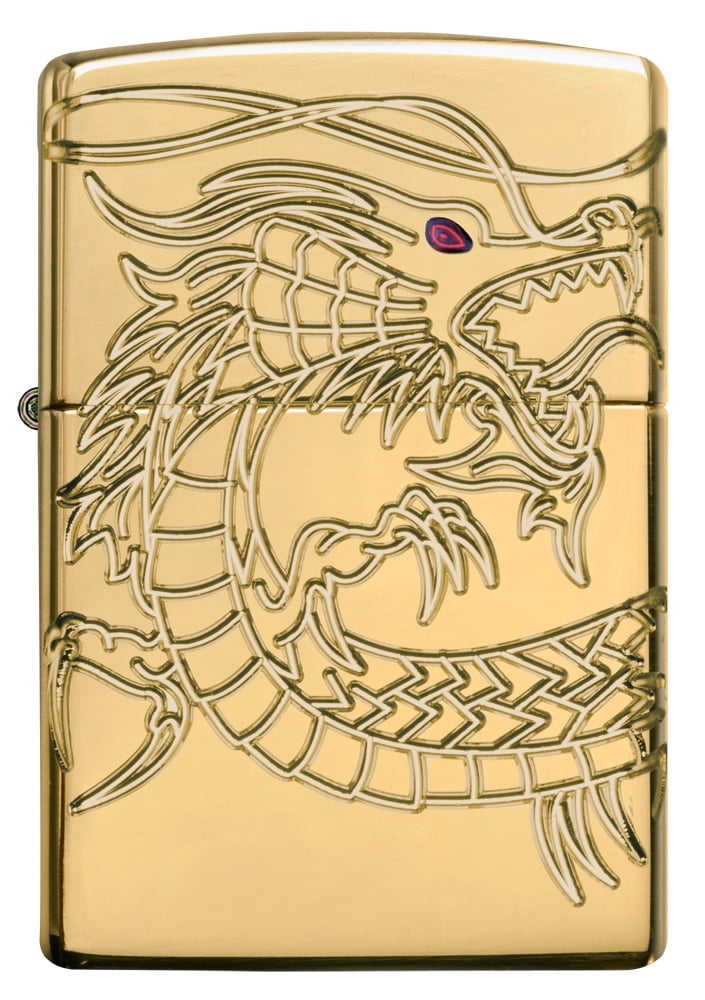 Zippo Chinese Dragon Armor High Polish Gold Plate Windproof Pocket Lighter