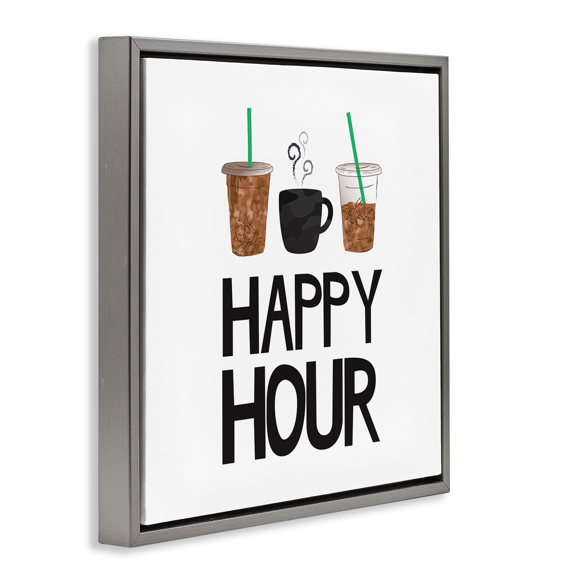 Stupell Industries Happy Hour Iced Coffee Drinks Food & Beverage Painting Gray Floater Framed Canvas Art Print Wall Art, 25 x 25