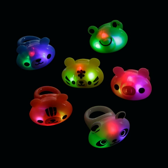 1" Mini Light-Up Brightly Colored Animal Rubber Rings - 12 Pieces