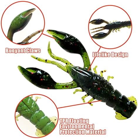 Soft Plastic Crawfish Lures Kit with Jig Heads, 25pcs/60pcs Creature Baits Fishing Lure Set for Bass Trout Pike Freshwater Fishing