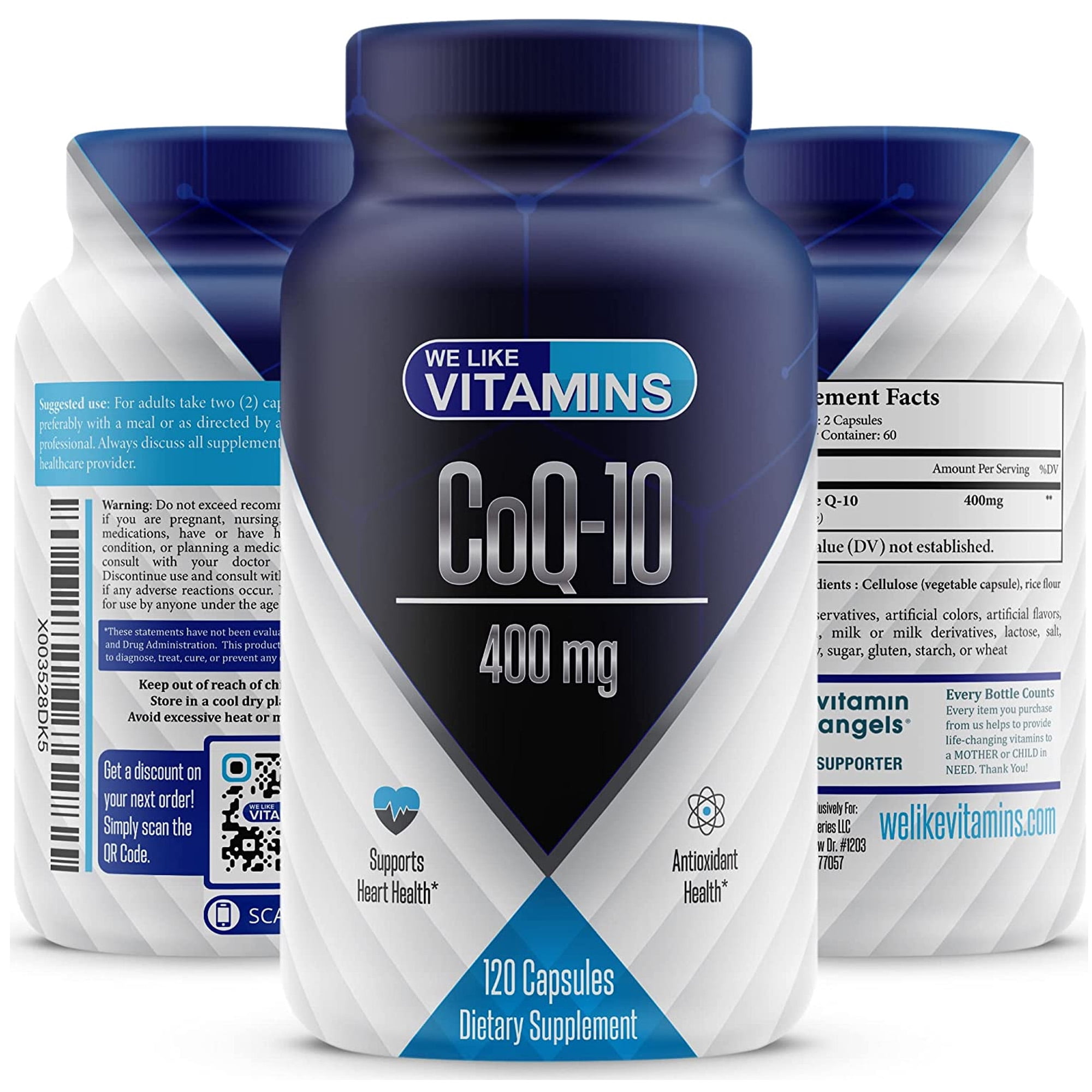 We Like Vitamins CoQ10 Supplement 400 mg Coenzyme Q10 Antioxidant 120 Capsules