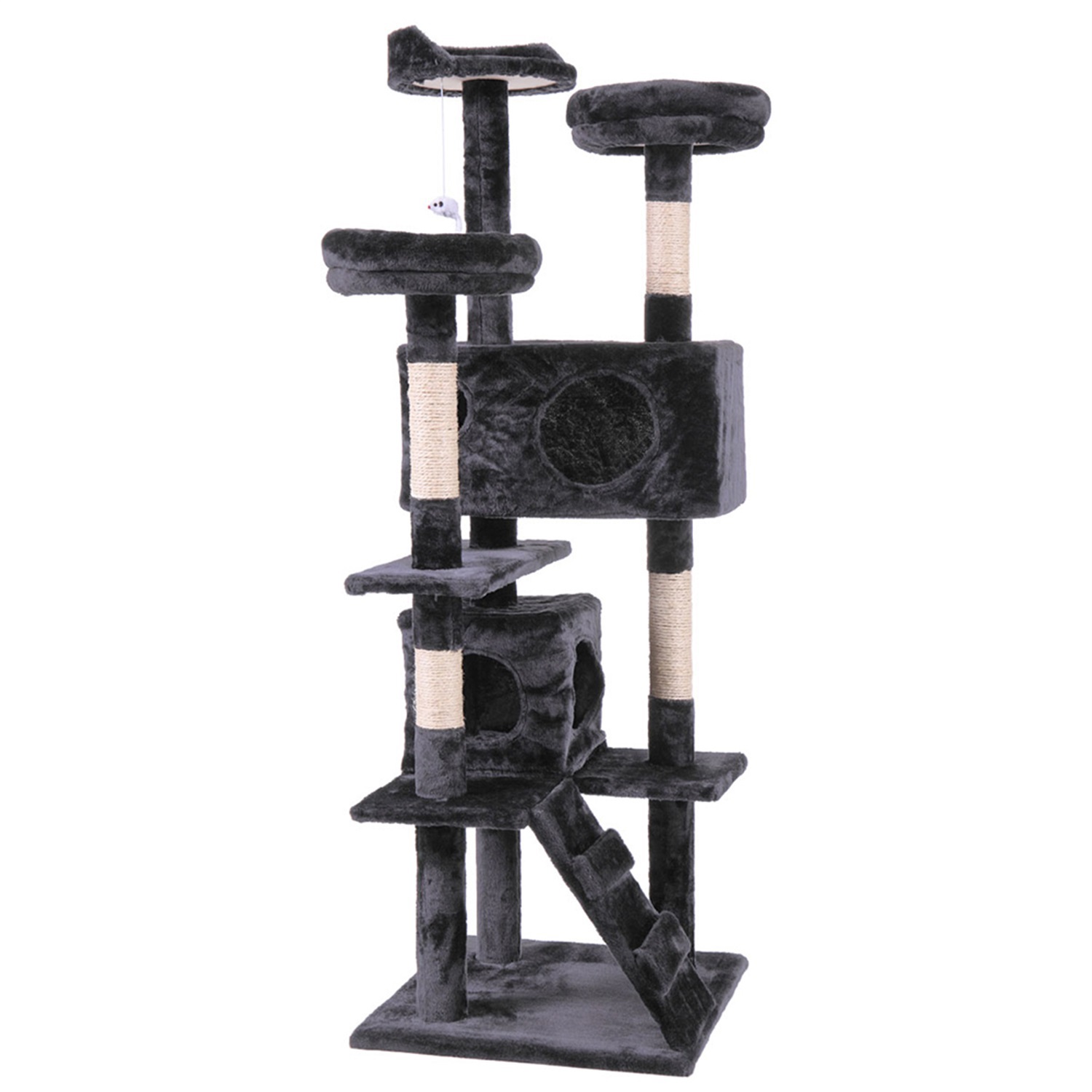 Pefilos 42" Cat Tree Tower, Small Cat Condo with Curved Metal Supporting Frame, Cat Tree House with Perch and Hanging Ball, Gray Pefilos 42" Cat Tree Tower, Small Cat Condo with Curved Metal Supporting Frame, Cat Tree House with Perch and Hanging Ball, Gray