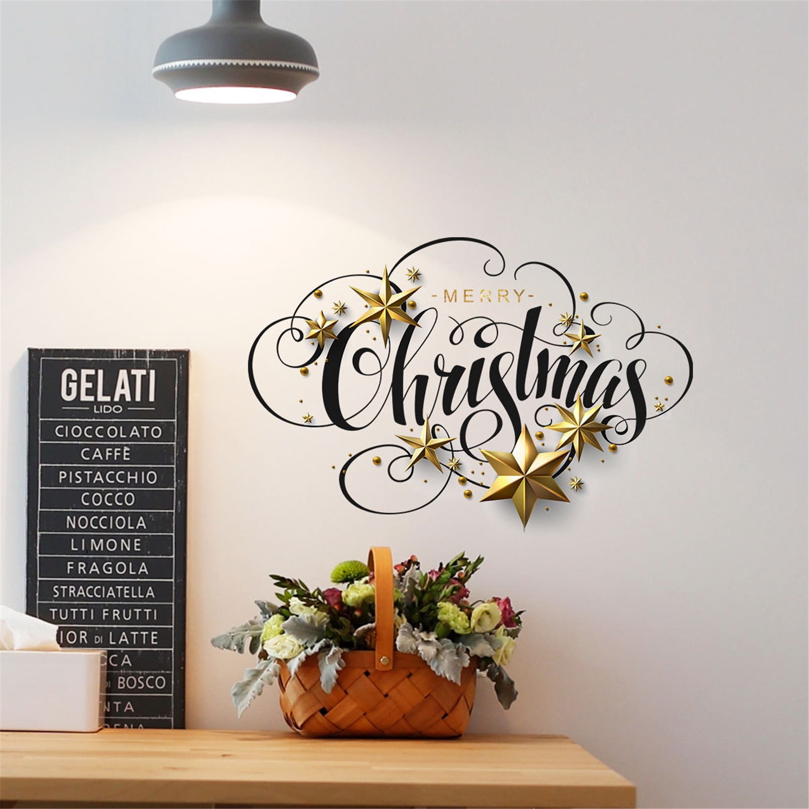 Lingouzi Christmas 3D Wall Stickers, Waterproof Gold Merry Christmas Household Room Wall Sticker Mural Decor, Removable Wall Decor for Home Decoration