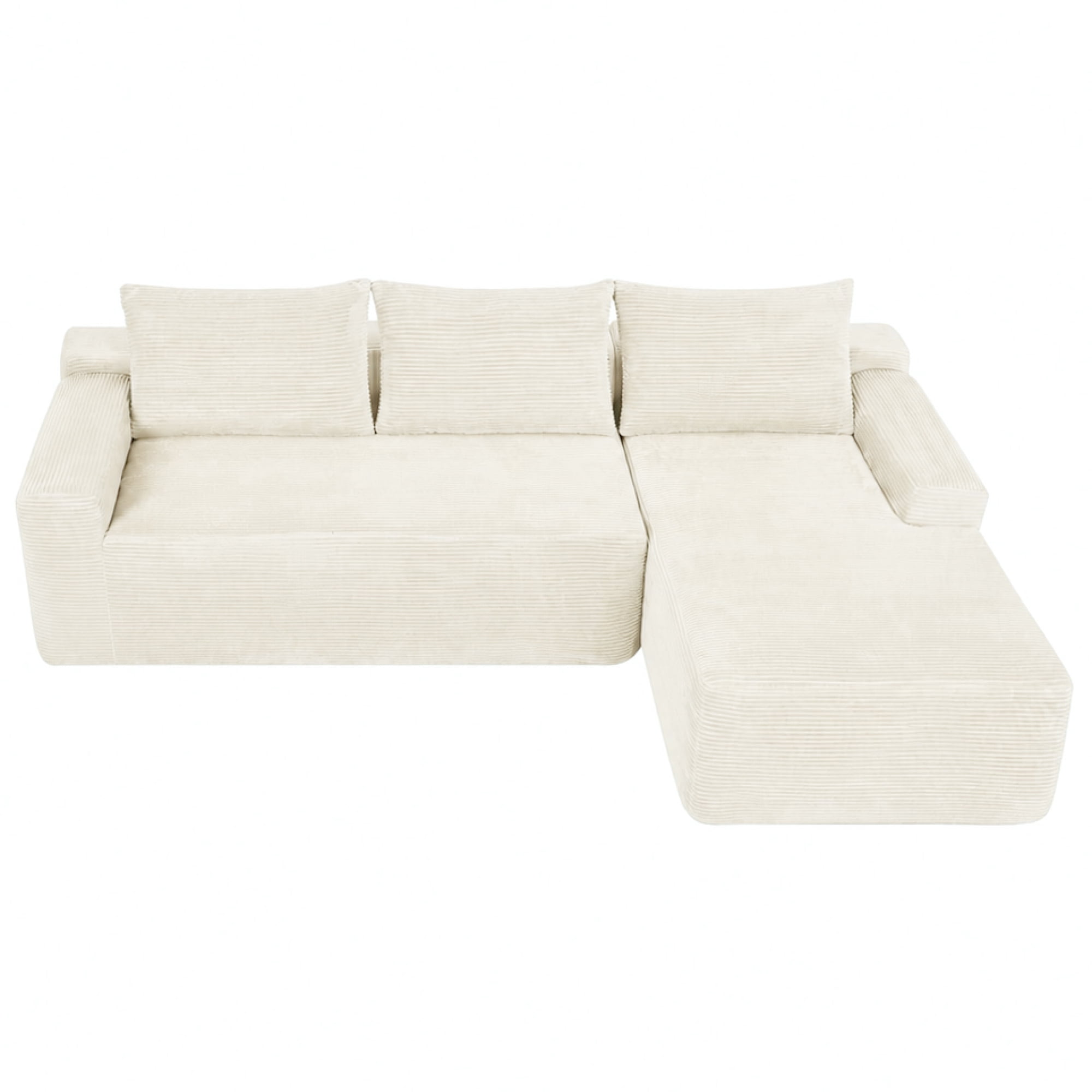 Leumius 96.9" L-Shaped Modular Sectional Sofa with Chaise,Cloud Sectional Couch with Deep Seat and Side Pockets,Comfy Corduroy Upholstered Boneless Couches for Living Room,No Assembly,White