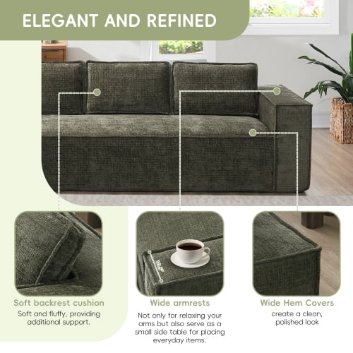 EPOWP Modular Sectional Sofa, 129.5" 6-Seat L-Shaped Cloud Couch Set with Chaise, Wrinkle-Resistant Chenille Boneless Sofa, 2-Piece Free Combination for Living Room, No Assembly Required,Green