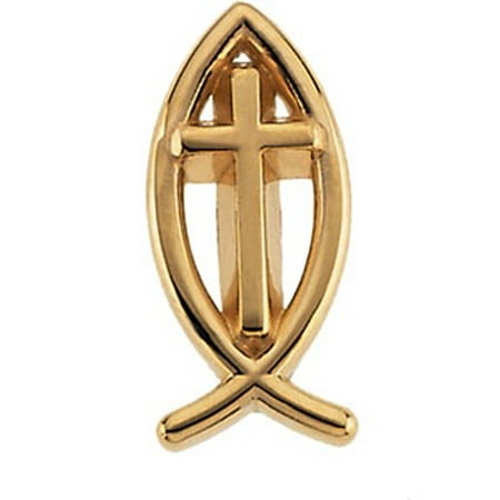 - 14k Yellow Gold Fish With Cross Lapel Pin 17x8mm - 1.2 Grams