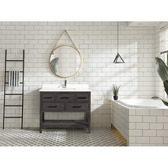 Betty 42" Solid Wood Bathroom Vanity in Weathered Gray